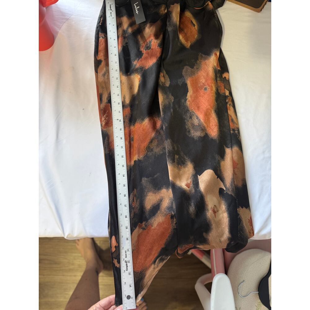 Lulus Halter Midi Dress Small NWT Satin Abstract Print Front Slit Open Back - Picture 15 of 16